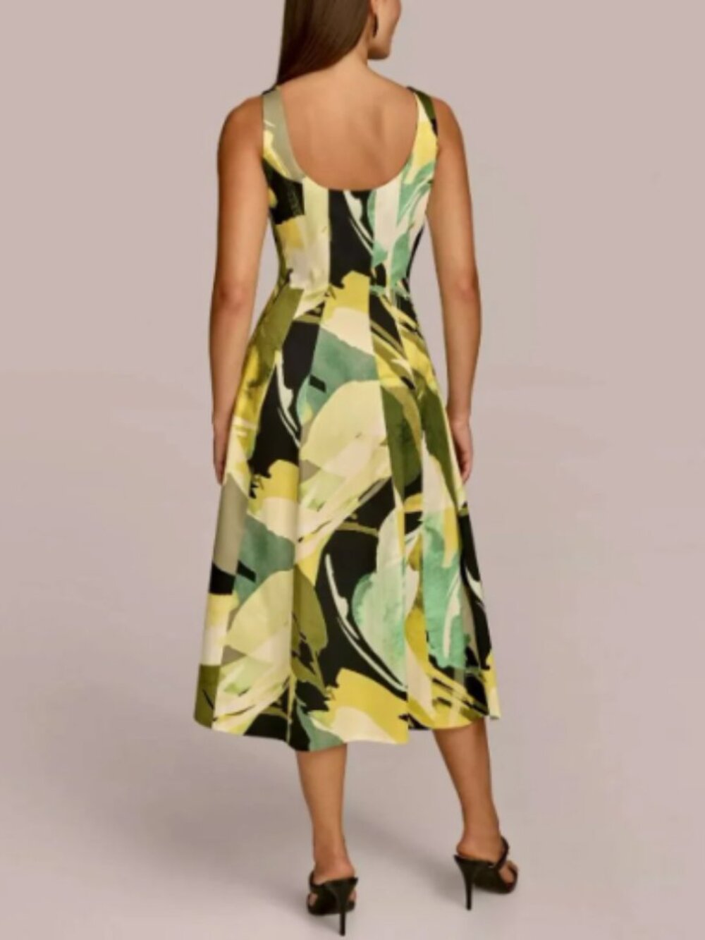 Donna Karan New York Abstract-Print Midi Dress — Black/Chartreus